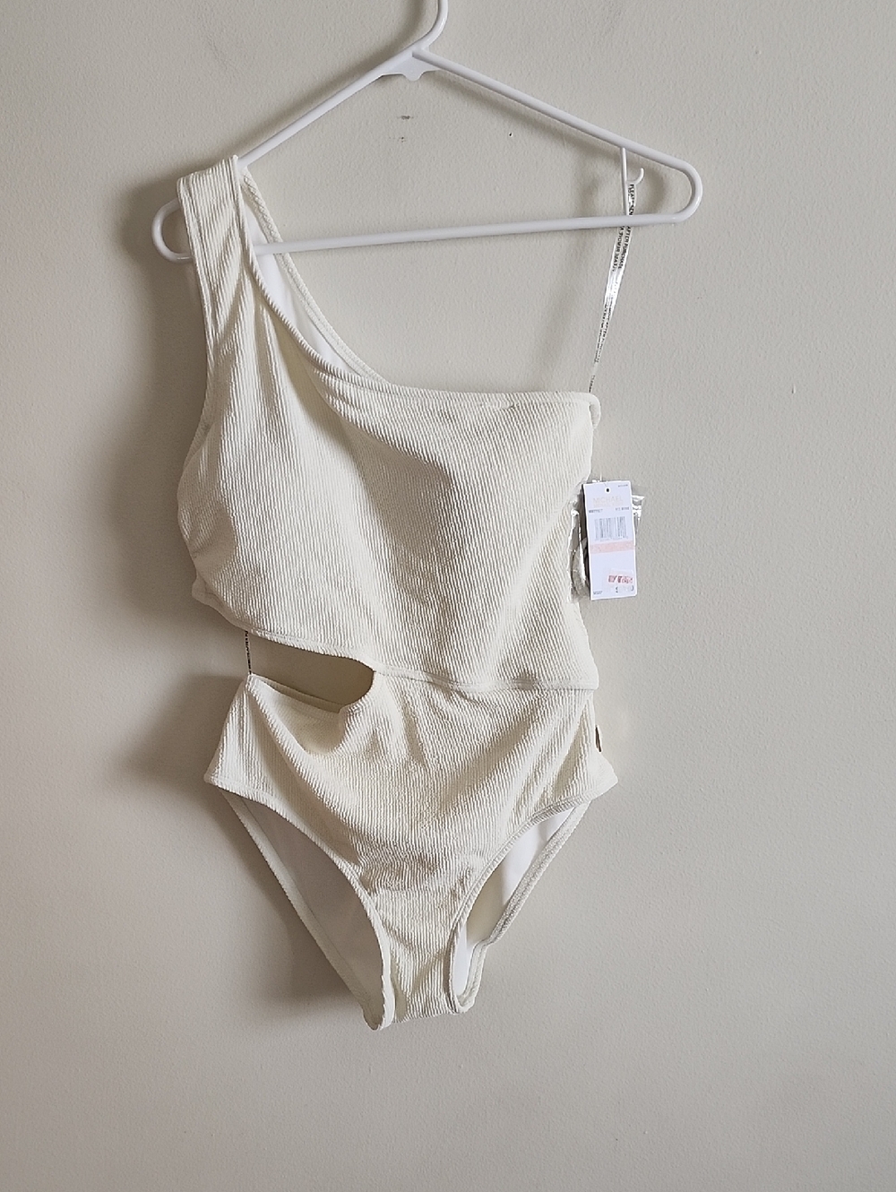 Michael Kors Cream One-Shoulder Cutout Swimsuit Ribbed Sexy